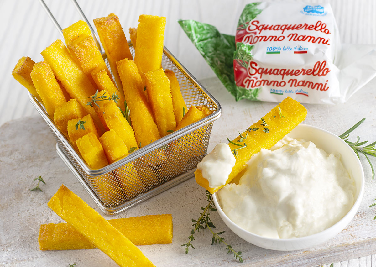 Stick di polenta e salvia con Squaquerello Nonno Nanni