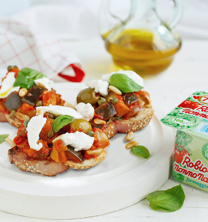 Bruschette con caponata e Robiola Senza Lattosio Nonno Nanni